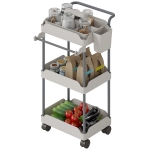 HOMCOM Chariot auxiliaire à roulettes 3 niveaux Chariot de cuisine avec paniers amovibles et support pour serviettes Gris