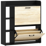 HOMCOM Scarpiera Slim con 2 Cassetti Ribaltabili e 3 Vani Aperti, Capacità 15 Scarpe, 83x24x90.5 cm, Nero