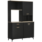 HOMCOM Cămară de Bucătărie cu Sertar Dulapuri și Rafturi Mobilier Auxiliar pentru Cuptor cu Microunde Stil Modern 119x41x180cm Negru