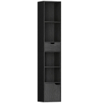 HOMCOM 6-Tier Bookcase, Tall Narrow Bookshelf with Drawer and Door - Black