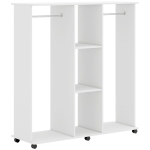HOMCOM Dulap-penderie mobilier de depozitare mobil 6 roți 120 x 40 x 128 cm din lemn alb
