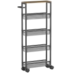HOMCOM Keukentrolley serveertrolley 5 niveaus, rolwagen keukenrek met werkblad, wielen & greep, 47 x 13 x 96,5 cm, zwart