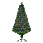 HOMCOM Albero di Natale Artificiale 150cm con Fibre Ottiche e Luci LED, Albero di Natale Luminoso con 180 Rami, Verde