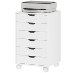 HOMCOM Meuble à tiroirs de bureau 6 tiroirs avec 4 roues et frein, 40x35x63 cm, Blanc
