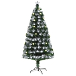 HOMCOM Albero di Natale Artificiale 150cm con Luci Incorporate e 180 Rami, Albero di Natale con Luci a LED e Fibre Ottiche, Base Pieghevole Rimovibile