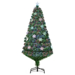 HOMCOM Albero di Natale Artificiale 150cm con Fibre Ottiche e 21 Luci LED, Decorazioni a Forma di Fiocco di Neve, Verde