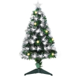HOMCOM Albero di Natale Artificiale 90cm con Luci Incorporate e 90 Rami, Albero di Natale con Luci a LED e Fibre Ottiche, Base Pieghevole Rimovibile