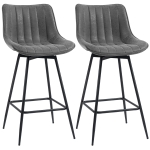 HOMCOM Set of 2 PU Leather Swivel Bar Stools - Grey