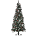 HOMCOM Albero di Natale Innevato con Bacche Rosse, Base Rimovibile e Pieghevole, 539 Rami, Φ70x180cm, Verde