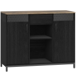 HOMCOM Aparador de 2 Portas com Orifícios 2 Compartimentos e Gaveta Prateleiras Ajustáveis 100x40x80 cm Preto e Castanho Rústico