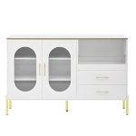 Sideboard mit 2 Schubladen und 2 Glastüren, großzügiger Stauraum, 140x38x90 cm, Weiß