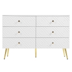 Cassettiera a 6 cassetti, con motivo geometrico e maniglie a forma di diamante, per camera da letto e soggiorno, 120x40x80 cm, Bianco