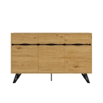 Credenza 3-ante con gambe in metallo, Ampio spazio contenitivo, 140x40x75,5 cm, Colore naturale