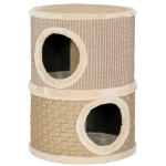 PawHut Tonneau à gratter pour chat arbre à chat sisal naturel et herbiers marins recouvert de peluche 35,5x35,5x49cm kaki café
