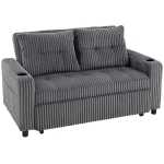 HOMCOM 2 Seater Click Clack Sofa Bed with Pull Out Design, Corduroy Upholstery - Charcoal Grey