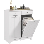 HOMCOM Mobile Portabiancheria con 2 Cesti Inclinabili, 2 Cassetti e 2 Ante a Ribalta per Bagno, 78x38x90cm Bianco