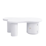 Tavolino da salotto asimmetrico con vano portaoggetti, per soggiorno e uffici, 100x60x37 cm, Bianco