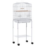 PawHut Bird Cage with Wheels Shelf Doors 2 Feeders 2 Perches Swing Removable Tray 46.5x36x124 cm White