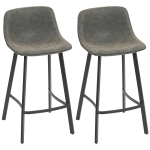 HOMCOM Bar Stools Set of 2, PU Leather Dining Stools with Backrest, Footrest, for Kitchen, Counter, Breakfast Bar, Grey