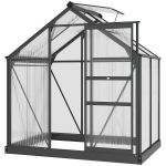 Outsunny 6 x 4ft Polycarbonate Greenhouse - Large Walk-In Green House with Sliding Door and Window, Garden Plants Growth House with Aluminium Frame and Foundation, Grey