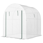 Outsunny Serre Tunnel pour Potager 1,8x1,8x2 m en Acier et PE Anti-UV avec Portes Enroulables et Fenêtres, Blanche