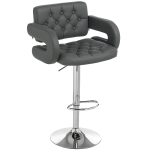 HOMCOM PU Leather Upholstered Swivel Bar Stool, Height Adjustable with Back, Armrest, Footrest, Grey
