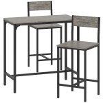 HOMCOM 3-Piece Bar Table Set with 2 Stools, Industrial Breakfast Bar Set with Footrest, Backrest for Dining Room, Small Space