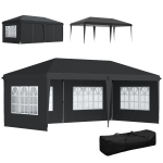 Outsunny Gazebo ca. 3x6 m Impermeabile Pop-up Gazebo Pieghevole con 4 Pareti, Finestre Protezione UV Sacca per il Trasporto Nero