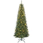 HOMCOM Sapin de Noël artificiel 210 cm, arbre de Noël fin avec 350 lumières, 1273 pointes, support en métal pliable, vert
