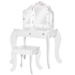 HOMCOM Coiffeuse Enfant avec Tabouret, Miroir triptyque et tiroir Coulissant - Coiffeuse dim. 63L x 40l x 85,5H cm