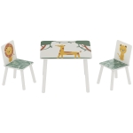AIYAPLAY Table enfant avec chaise, ensemble table et 2 chaises enfant en bois, motifs animaux, 60 x 60 x 44 cm, vert