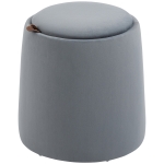 HOMCOM Pouf coffre rangement, pouf repose-pieds en tissu velours givré, couvercle réversible, Ø 44 x 47,5 cm, gris