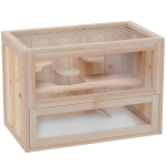 PawHut Wooden Hamster Cage Mice Rodent Small Animals Hutch with Water Bottle, Ramp and Platforms, 60 x 35 x 42cm