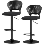HOMCOM Lot de 2 Tabourets de Bar Respirants en Tissu Effet Lin et Métal avec Repose-pieds, 40.5x43x84-105 cm, Noir
