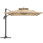 Outsunny 3 x 3(m) Aluminium Sun Square Canopy Top w/ Adjustable Pole Angle Khaki