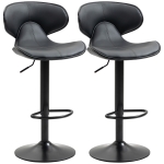 HOMCOM Set of 2 Adjustable Swivel Bar Stools with Footrest, Backrest & Gas Lift Steel Frame, Grey