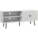 HOMCOM TV Stand with Cupboard, Open Shelves, Striped Doors, Wooden legs, White