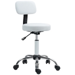 HOMCOM Tabouret pivotant avec dossier et roulettes, hauteur réglable, pour salons de beauté, studio de tatouage, blanc