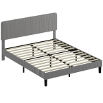 HOMCOM Struttura letto matrimoniale, con rete a doghe in legno, testiera regolabile, imbottito in velluto a coste, 160 x 200 cm Grigio