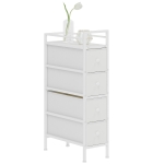 HOMCOM Commode à 4 tiroirs en tissu, cadre en acier, commode de chambre pour petits espaces, salon, dressing, blanc