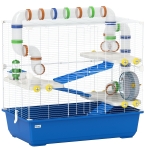 PawHut Hamsterkäfig mit 4 Ebenen, Kleintierkäfig mit Tunnelsystem, Hütte, Laufrad, für Zwerghamster, 78 x 45 x 73 cm, Blau