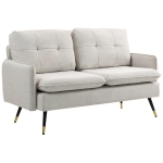 HOMCOM Divano 2 Posti in Tessuto Effetto Lino con Gambe in Acciaio e Cuscini Imbottiti, 139x68x80 cm, Bianco Crema
