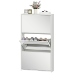 HOMCOM Armoire à Chaussures Miroir avec 3 Tiroirs Basculants pour 9 Paires de Chaussures, en Bois, 65x17x114.5 cm, Blanc