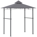 Outsunny Grillpavillon Gartenzelt Grill Pavillon Balkonpavillon mit Ablagen Flammhemmendes Doppeldach Grau 245 x 148 x 252 cm