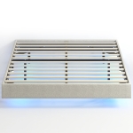 HOMCOM Estrutura de Cama Flutuante 140x190 cm com Iluminação Led Cama de Casal Estofada em Linho Estrado de Ripas em Madeira Bege
