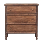 Solid Mango Wood 3-Drawer Chest with Turned Spindle Legs, Bedside Cabinet with Generous Organisation Drawers, 36L x 75W x 80H cm, Brown