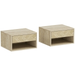 HOMCOM Set of 2 Modern Wall-Mounted Nightstands with Drawer and Open Shelf, 37x32x21 cm, Natural Wood
