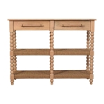 Solid Wood Savoy Bobbin Console Table with Shelves and 4 Shelves, Bedside Table with 2 Smooth-Gliding Drawers, 40L x 115W x 88H cm, Brown