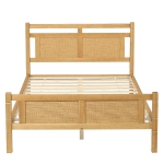 4ft6 Double Bed with Natural Timber Finish and MDF Back Panel, Upholstered Bed with Sturdy Plywood Slats, 199L x 142W x 98H cm, Natural