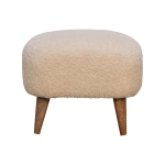 Solid Mango Wood Bouclé Square Footstool with Space-Saving Profile, Upholstered Footstool with Nordic Slim Legs, 40L x 40W x 35H cm, Brown
